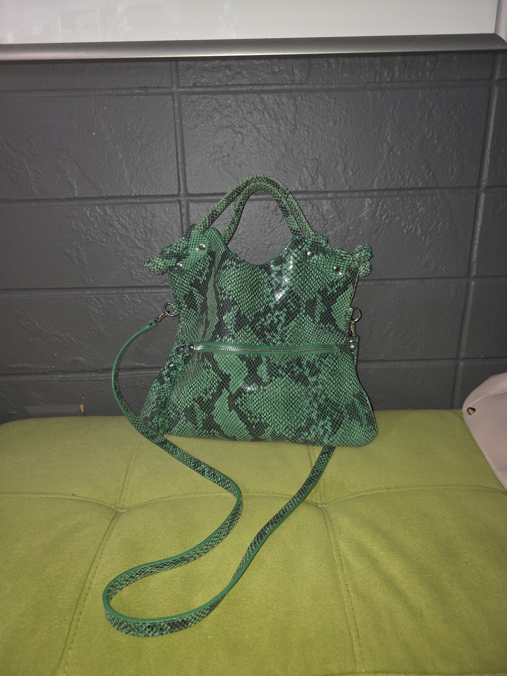 Pietro Alessandro Green Snake-Print Crossbody Tote